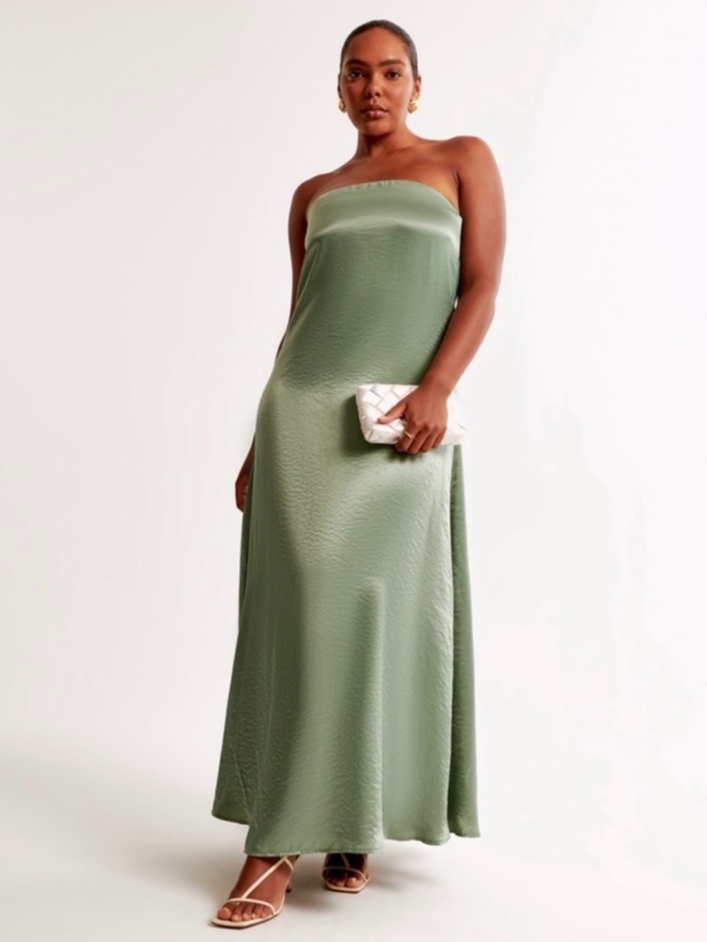 Abercrombie & Fitch Strapless Green Satin Maxi Dress